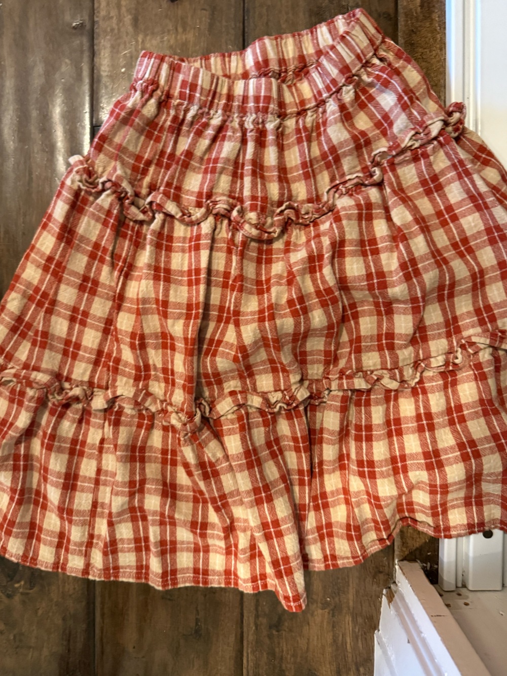 Rylee Cru Plaid Gathered Waist long skirt - Red/Cream. Size 2/3 & 4/5 available